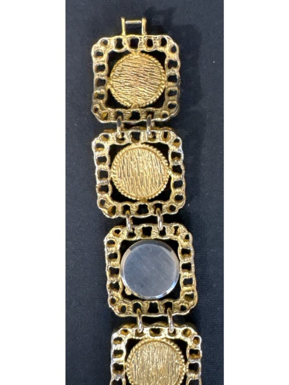 Vintage Gold-Tone Quartz Bracelet Watch With Textured Links & Roman Numeral Dial - Picture 6 of 9